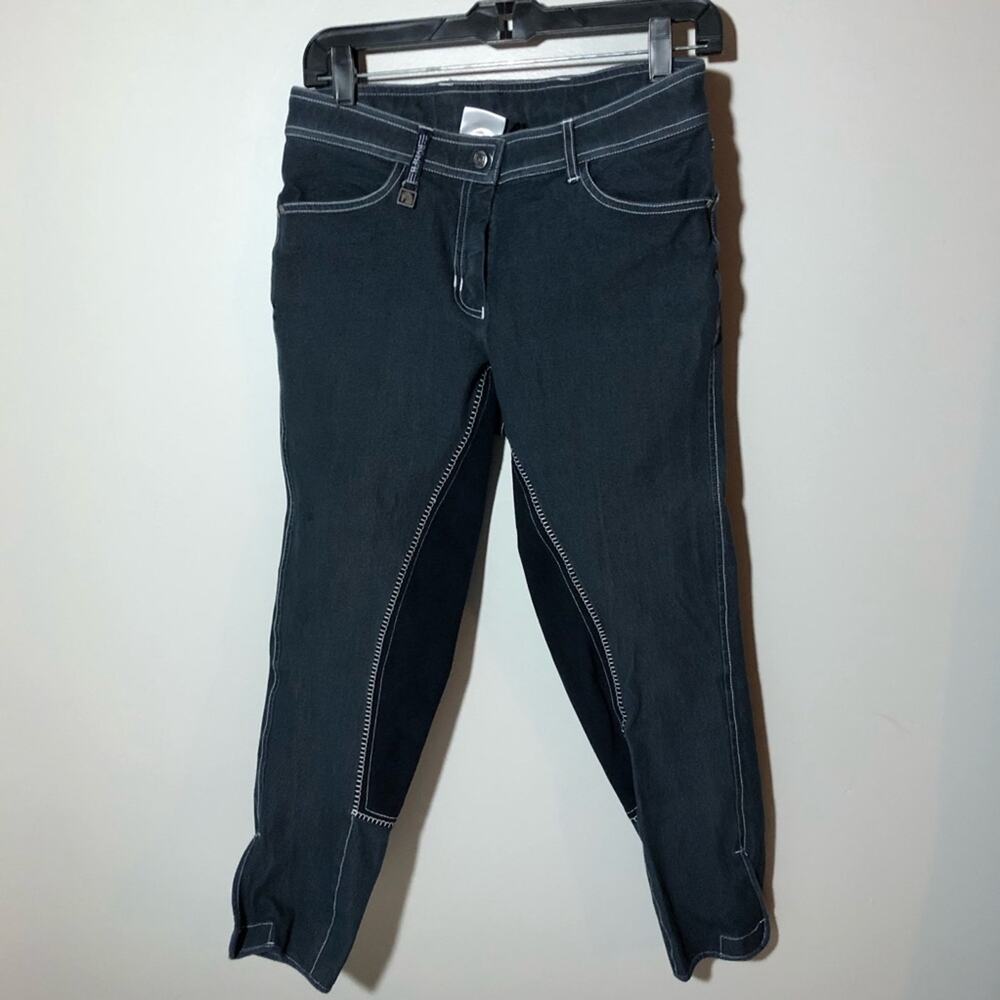 ROMFH womens riding breeches equestrian pants 30 dark blue white stitching suede